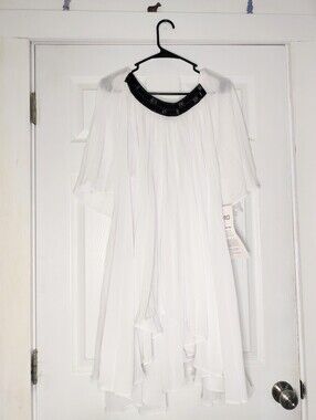 Ashro White Flowing Sheer Dress with Black Beaded Collar
